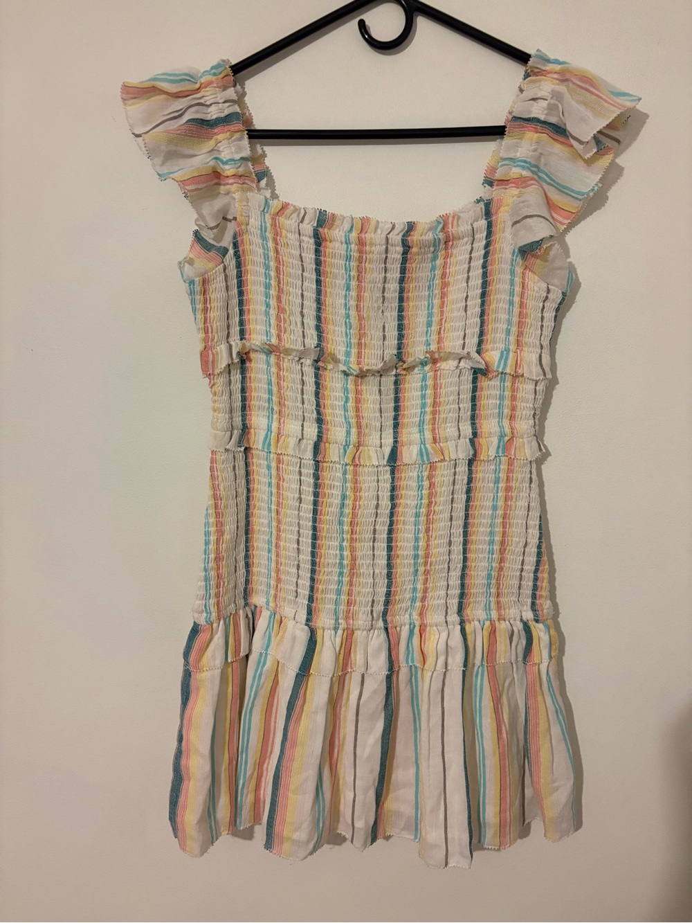 SAYLOR Dollie Mini Dress Striped Smocked Gauze Multicolor Feminine Luxury M - Picture 8 of 8